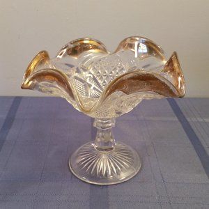 Vintage pressed glass footed ruffled edge compote candy dish